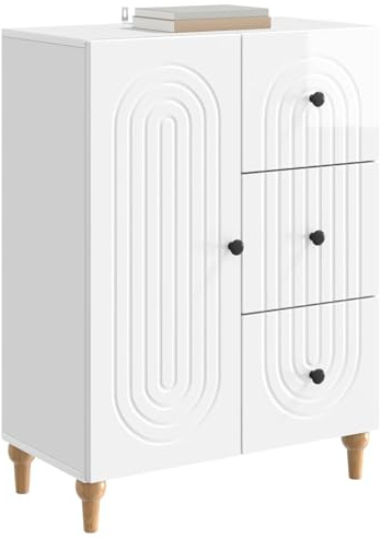 vidaXL Sideboard Hochglanz Weiß 66 x 34,5 x 90 cm Holzwerkstoff, Wohnzimmer, modernes rechteckiges Sideboard, viel Stauraum, praktisches Möbel für Minimalisten