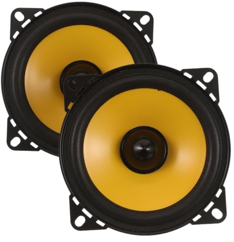SHINEOFI 4 Inch Two Way Car Interior Audio Speakers with Full Range Sound and High Power Output, Stylish Yellow Plastic and Alloy Vehicle Sound Speakers, 60w Pair for Car Audio System