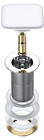 Durovin Bathrooms Push Pop Up Basin Waste Plug - Unslotted Suitable for Sink Without Overflow - Rising Square Ceramic Push Button (HY PU06)