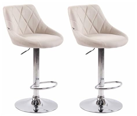 CLP 2er Set Barhocker Lazio Mit Stoffbezug I Höhenverstellbarer Und Drehbarer Hocker Mit Fußstütze In Chrom-Optik, Farbe:Creme