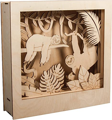 Rayher Hobby Rayher Hobby Rayher 62875505 Holzbausatz 3D-Motivrahmen Faultier, FSC zertifiziert, natur, 24 x 24 cm, Tiefe 6,5 cm, 11teilig, zum basteln und bemalen