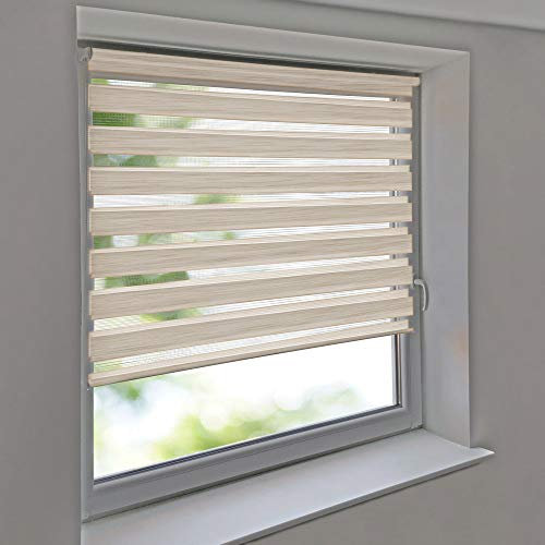 Sonnenschutz-HH - Doppelrollo Klemmfix ohne Bohren Vario Seitenzug Duorollo AUSSENMAß Breite 140 x 130 cm Höhe - Leinen-Struktur beige