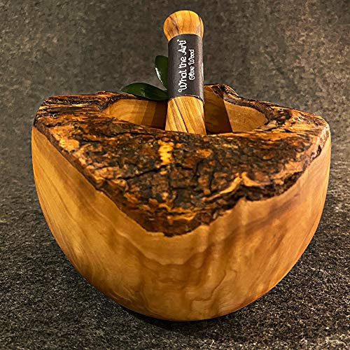 What the Art!® Olive Wood «Le Mortier» L | Olive wood mortar + pestle + gift | approx. Ø 14 x ↑ 8-10 cm