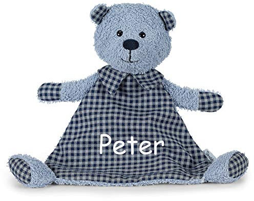 Sterntaler Schmusetuch Baylee Bär mit Namen für Baby & Kinder personalisiert für Jungen Blue, mit Rassel (Blau)