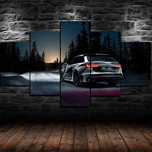 13Tdfc Moderne Wandbilder XXL Wohnzimmer Wohnkultur 5 teilige leinwandbilder XXL Kreatives Geschenk wanddeko Gerahmte RS6-Tarnung Farbe Auto in der Nacht HD-Druckplakat