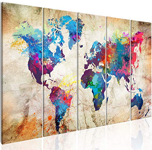 murando - Cuadro de cristal acrílico Mapamundi 200x80 cm Impresión | 5 Piezas Pintura sobre Vidrio Imagen Gráfica Decoracion de Pared Abstracto - Colorido Mapa Viaje
