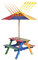 COSTWAY Set con Tavolo Picnic di Legno e Ombrellone per Bambini, Tavolo e Panchina con 4 Posti e Ombrellone Pieghevoli, Tavolo e Sedie Multiuso per Esterno Giardino Cortile (Modello 5)