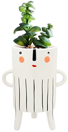 Kusso Keramik Blumentopf Hoch Lady Design mit Gesicht und Punkten, Schwarz und Weiß für Kaktus Aloe Vera Sukkulenten Zimmerpflanze in Küche Büro oder Wohnzimmer