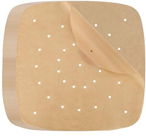 LUTER 120 Piezas 23 cm Papel de Pergamino para Freidora de Aire, Papel de Pergamino Perforado Sin Blanquear, Papel de Vaporizador Cuadrado para Freidora de Aire, Cesta de Vapor