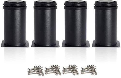 Drenky 4 Pcs Black Adjustable Legs 80mm Height Cabinet Legs Table Legs Furniture Legs, Stainless Steel Adjustable Height 0-15mm Come with Stainless Steel Screws
