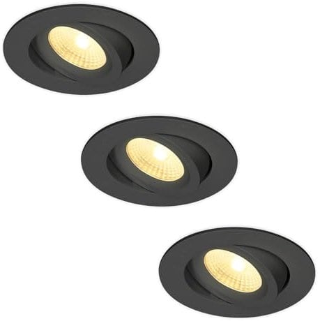 HOFTRONIC - 3er LED Einbaustrahler 230V Schwarz IP44 Wasserdicht Dimmbar Schwenkbar 2700K Extra Warmweiß 3x8W 3x650 Lumen Bad Einbauleuchte Einbauspot für innenbereich und Außenbereich