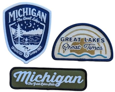 Michigan, bestickte Aufnäher, Great Lakes State (Great Lakes State, Unsalzed Shark Free, Great Lakes Great Times), 3 Stück
