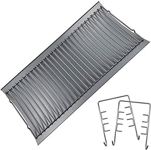 GriHero Charcoal Tray Ash pan for Chargriller 1224 1324 2121 2222 2727 2828 2929 Charcoal Grill, Fire Grate Replacement Part with 2pcs Fire Grate Hanger, Porcelain-coated Steel Drip Pan 68.6 x 33 CM