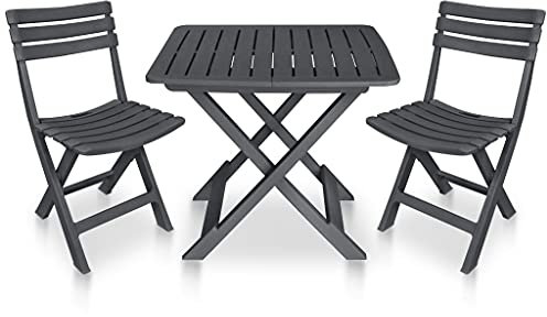 YITHOPI 3-TLG. Bistro-Set Klappbar Kunststoff Anthrazit,Robuster Kunststoff Klappstuhl - anthrazit - Gartenstuhl Bistrostuhl Balkonstuhl Campingstuhl