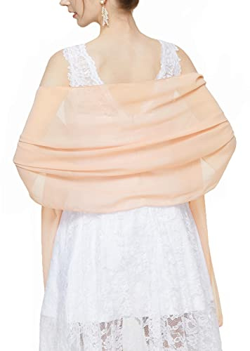 Soft Chiffon Scarves Shawls and Wraps for Women Silky Pashmina Scarf for Wedding Bridal, Peach, One Size