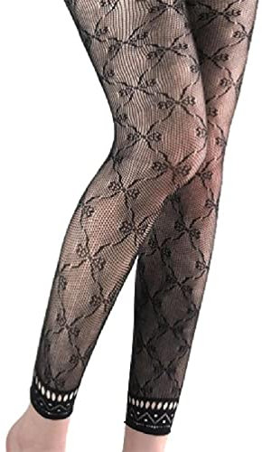 Oyrcvweuy Leggings sexy en résille taille haute sans pieds pour femme - Motif jacquard - Noir - Collants en maille rouge, 6