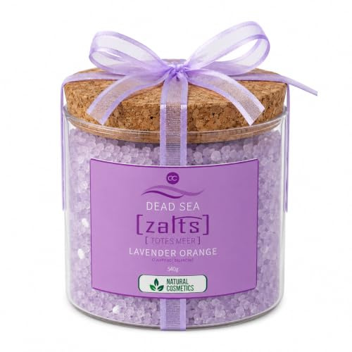 Accentra Zalts Totes Meer Badesalz im Glas mit Korkverschluss – 540g Totes Meersalz MADE in GERMANY mit Lavendel- und Orangenöl angereichert