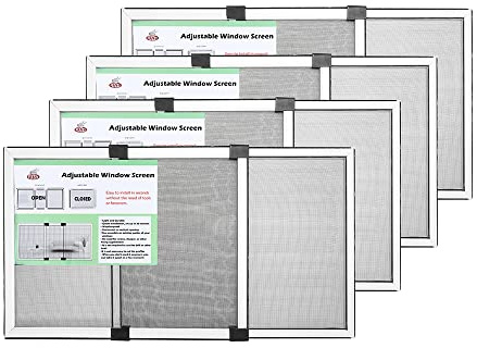 FLYZZZ Adjustable Window Screen Horizontal (15.74 ''H x 21-40''W) 4 Packs Expandable Window Screens Medium Replacement Window Screen for Home