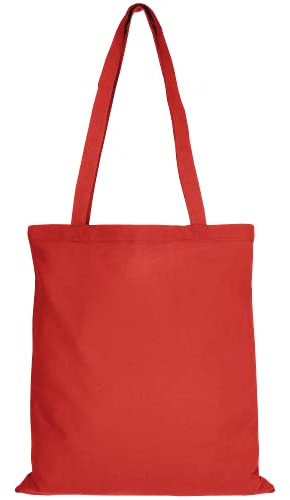 TEXXILLA Baumwolltasche - OEKO-TEX 100 zertifiziert | mit zwei langen Henkeln | 38x42cm | Jutebeutel | Einkaufstasche | unbedruckt, Farbe:rot