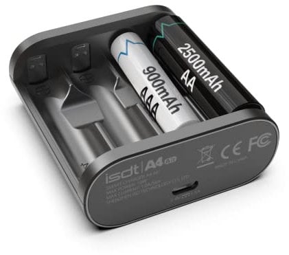 ISDT A4 AIR Batterieladegerät Akku Ladegerät Laden & Entladen für AA & AAA 10500 12500 NiMH NiCd Li-lon LiFePO4 Akkus mit Bluetooth APP Verbindung (Schwarz)