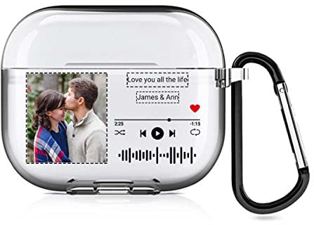 Personalisierte AirPods-Hülle für Apple AirPods der 3. Generation 2021, Schutzhülle im Musikstil mit Ihrem Text und Foto, individuelles Geschenketui mit Schlüsselanhänger (Klar)