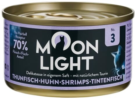 Moonlight Premium Nassfutter Katze Nr. 3 – 80g Dose – Getreidefrei mit Thunfisch, Huhn, Shrimps und Tintenfisch – Feines Filetfutter im eigenen Saft – Hochwertiges Katzenfutter für Feinschmecker