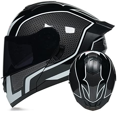 RUYICZB Bluetooth-Motorradhelm DOT-Zugelassener Modularer Full Face Flip Up Dual Visor Anti-Fog Sun Shield Helm Für Männer Frauen Full Face Dual Visor Helm,A2,L