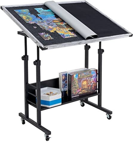 Becko Jigsaw Puzzle Table Tilting Table with Height Adjustment for Up to 1500 Pieces, Enclosed with 4 wheels (Gray)