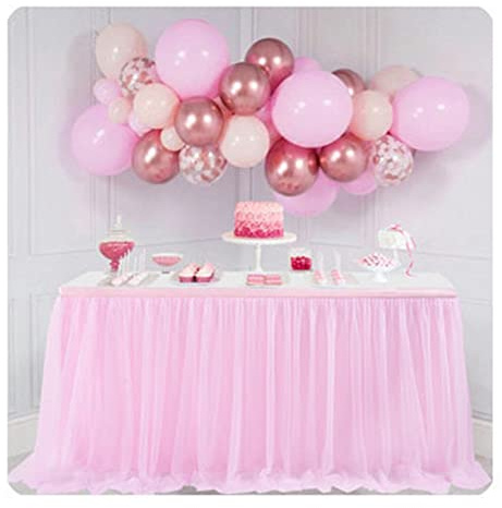 SHTGOI Gonna da tavolo in tulle, per matrimoni, compleanni, Capodanno, baby shower, feste a tema, decorazione rosa, 427 x 77 cm