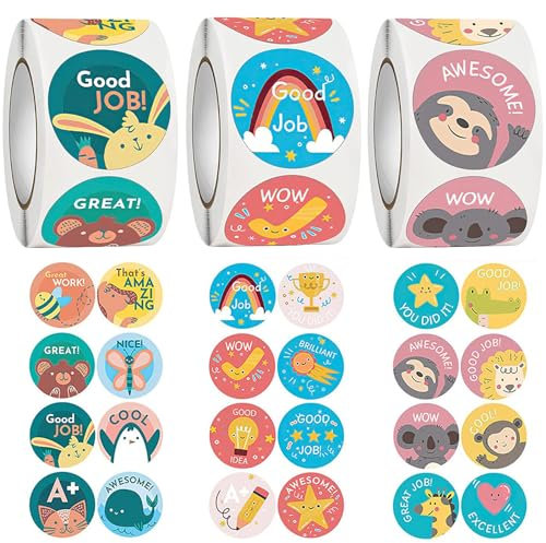 1500 Stück Tier Belohnungsaufkleber, 24 Muster Selbstklebende Belohnungsaufkleber, Deutsch Motivationsaufkleber für Kinder, Deutsch Belohnungssticker, für Lehrer Eltern im Unterricht und zu Hause usw