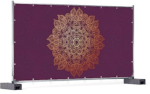 Wallario XXL Outdoor-Poster für Garten oder Balkon goldenes Mandala auf violettem Hintergrund, Motivbanner Größe: ca. 340 x 173 cm, Outdoor-Bild
