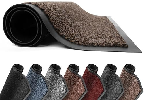 FB FunkyBuys Washable Door Mats - Heavy Duty, Non-Slippery & Stylish Floor Mat - Door mat indoor Large Rubber Indoor & Outdoor Doormats for Perfect Dust Grabbing (Brown-waved, 40 x 60 CM)