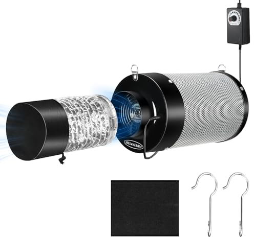 MELONFARM Air Filtration Kit 4, Built-in 14cm Fan Low Nois Carbon Filter with 12-Speed Controller, 8' Ducting, Cooling & Ventilation System for Grow Tents, Indoor Gardening, Hydroponics 4“x12.2