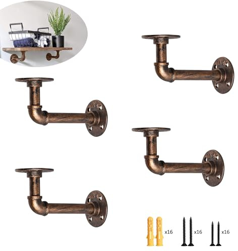YKUKIZEE 4PCS Industrial Pipe Shelf Bracket Copper Heavy Duty Wall Antique | for Scaffolding Board, Bookshelf, Floating Plumbing Shelves Bracket, 15 x 8 cm