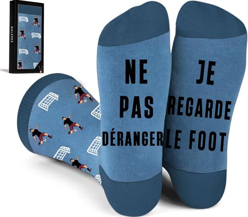 Cadeau Chaussettes Homme Humour Foot- Cadeau Noël,Anniversaire,St-Valentin,Fantaisie,Cadeau Football Homme Original,Personnalisé,Idée Cadeau Ado Garçon,Papa,Coffret Cadeau Homme,Drôle Rigolo 42-46