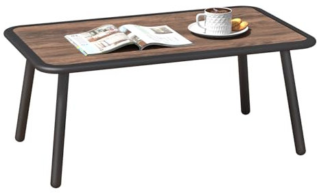 C-Hopetree Small Rectangle Metal Outdoor Garden Side Coffee Table for Outside Patio, Wood Look Top