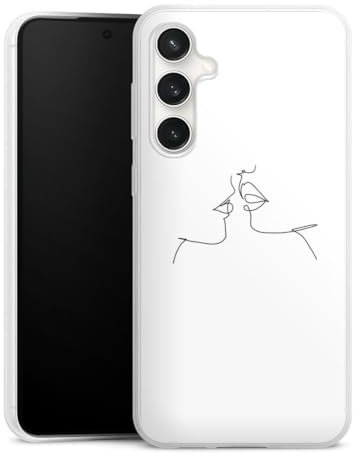 DeinDesign Slim Case extra dünn kompatibel mit Samsung Galaxy S23 FE Silikon Handyhülle transparent Hülle Kussmund Line Art Liebe
