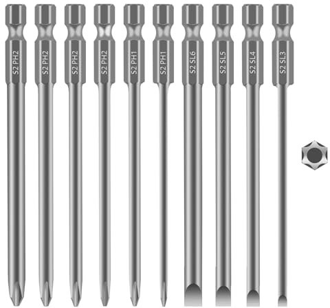 10 Stück Magnetischer Kreuzschraubendreher Set,1/4-Zoll-Sechskantschaft,S2-Stahl Kreuzschlitzschraubendreher,Hohe Qualität Schraubendreherbit,für manuelle elektrische Schraubendreher