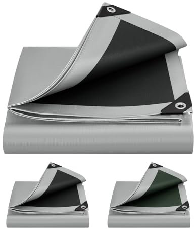 WOLTU Abdeckplane 1,5x6 m wasserdicht, 280 g/m² PE Schutzplane Gewebeplane mit Ösen, UV stabil reißfest LKW Plane, Mehrzweck Abdeckung für Gartenmöbel Holz Pool Trampolin Auto, Grau-Schwarz