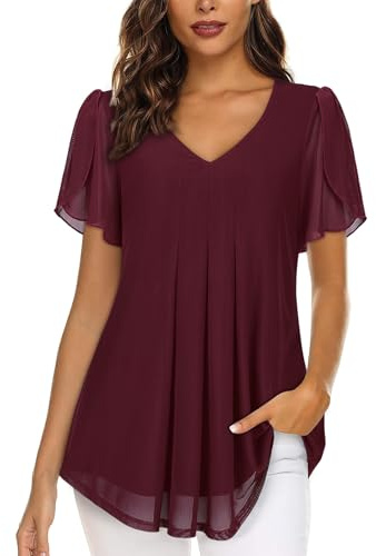 Women Tops for Wedding Ruffle Short Sleeve Dressy Tops for Night Out