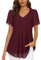 ACDAY Women Tops for Wedding Ruffle Short Sleeve Dressy Top for Night Out V Neck Flowy Business Casual Chiffon Blouses Cute Chic Floral Long Shirts for Leggings Going Out Summe Tops Wine Red