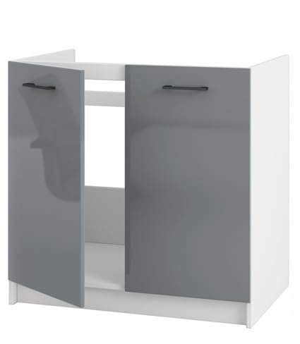 Unterschrank 80 cm für Spüle – Praktischer Küchenunterschrank mit glänzenden Acrylfronten - robustem 16 mm Möbelmaterial - einfache Montage - modulare Erweiterung - ideal für moderne Küchen