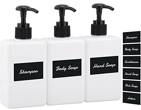 Segus Soap Dispenser Bathroom, 3 Pieces 280ml Hand Wash Dispenser, Plastic Shower Bottles, Refillable Shampoo Bottles with Pump, for Travel, Family, Hotel (White)