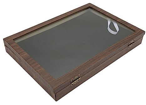 Pissente Glas Vitrine für Anstecker, Schwarze Holzmaserung Brosche-Aufbewahrungsbox Transparente Staubdichte Display-Box