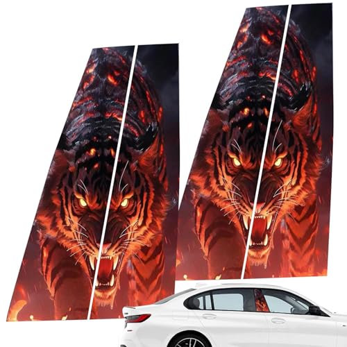 Xvilmaun Car Center Pillar Stickers, Exterior Door Window Pillar Posts - Car Door Pillar Sticker | Black Wolf Entwined In Flames, Side Door, Window Cover, Window Pillar Posts,
