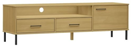 Willood TV-Schrank Massivholzschrank mit Schubladen und offenen Fächern TV-Unterschrank mit Metallfüßen Braun
