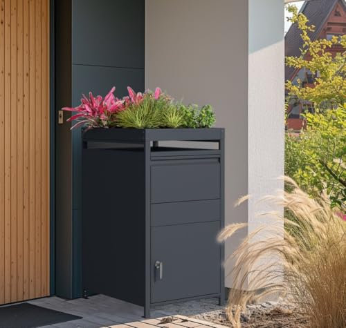 DWD ® Premium Large Parcel Drop Box Securely Deposit Parcels With Plant Roof Anthracite Grey Enhances Property Entrance Compatible With Wheelie Bin Storage Units Width 68cm Depth 80cm Height 124cm