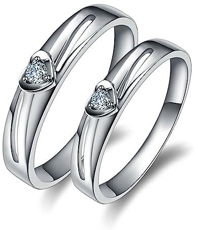 Verlobungsring für Paare, Promise Ring For Women Herz Solitär Paarring Labor Geschaffener Diamant 0.07ct Rund Trauringe 18K Weißgold