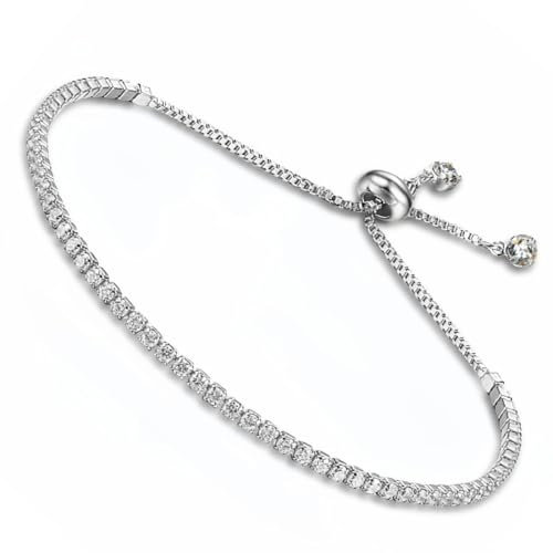 EAVUYIS Mujeres pulsera, pulsera de tenis de plata de ley para las mujeres S925 pulsera ajustable pulsera de circón, amigo pulsera, regalo para mamá (plata)
