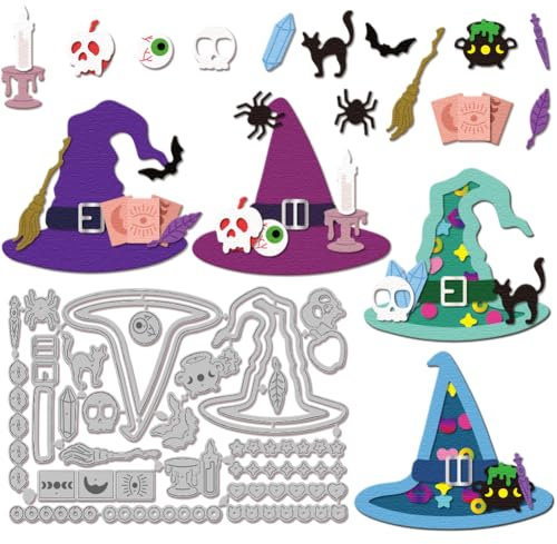 GLOBLELAND Stanzformen Für Hexenhut Für Bastelarbeiten Scrapbooking Metall Hexenfestival Stanzformen Hexenshaker Stanzungen Für Kartengestaltung Prägung Fotoalbum Halloween